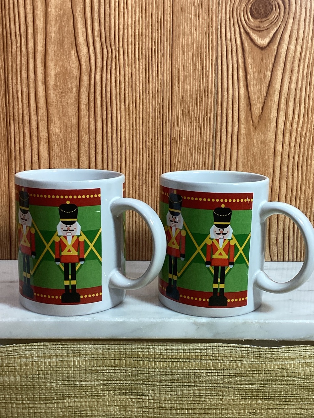 Vintage Festive Nutcracker Ceramic Coffee Mug – White with Green & Red Design